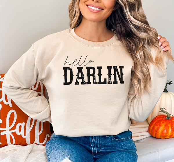 Western Boho "Hello Darlin" Crewneck Sweatshirt/ Old Country Music Sweatshirt