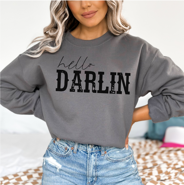 Western Boho "Hello Darlin" Crewneck Sweatshirt/ Old Country Music Sweatshirt
