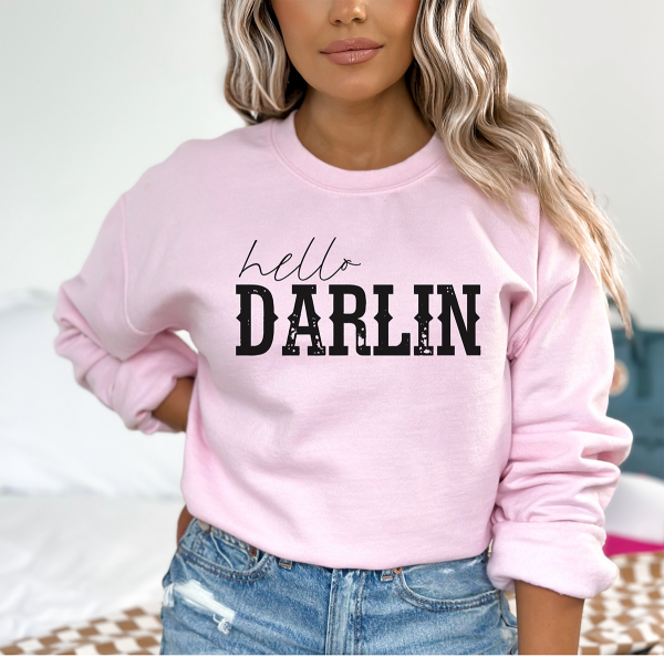 Western Boho "Hello Darlin" Crewneck Sweatshirt/ Old Country Music Sweatshirt