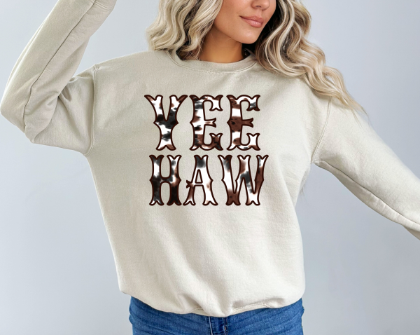 Cowhide Couture Yeehaw Crewneck Sweatshirt/ Western Boho Crewneck Sweatshirt