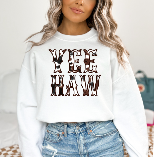 Cowhide Couture Yeehaw Crewneck Sweatshirt/ Western Boho Crewneck Sweatshirt
