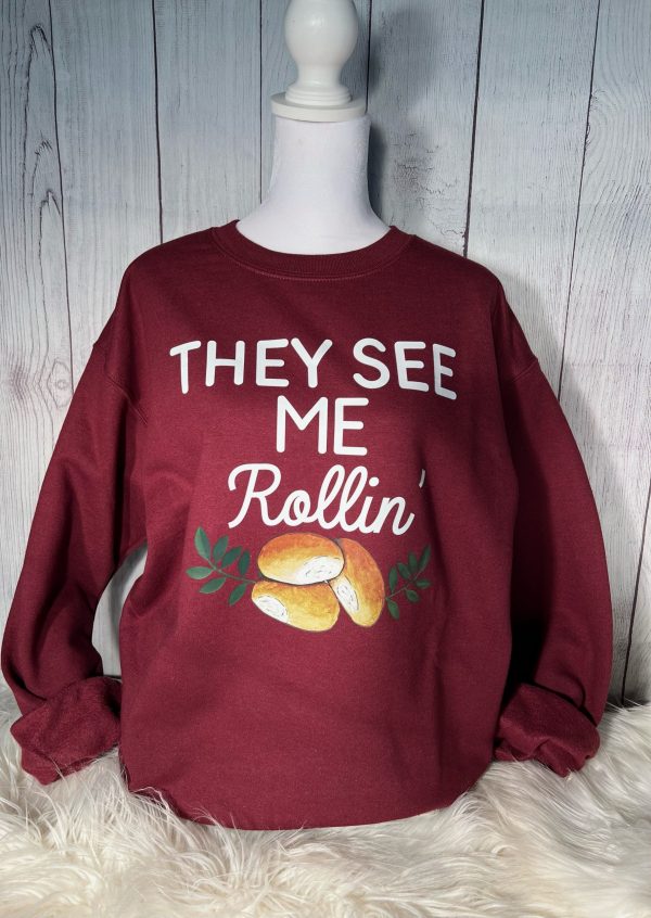 They See Me Rollin/ Thanksgiving/Dinner Rolls/Funny Crewneck Sweatshirt, Women's Fall Thanksgiving Crewneck Sweatshirt, Fall Favorites
